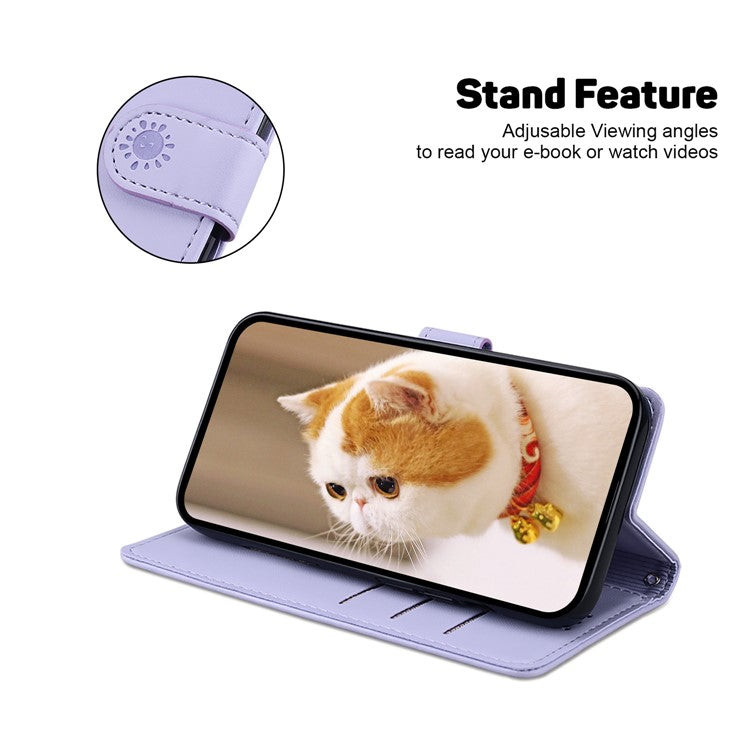 For Motorola Moto G35 5G Case RFID Blocking Kitten Pattern TPU+PU Leather Phone Cover - Purple