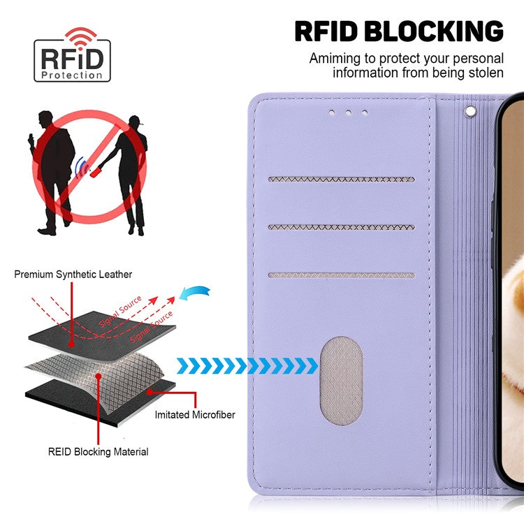 For Motorola Moto G35 5G Case RFID Blocking Kitten Pattern TPU+PU Leather Phone Cover - Purple