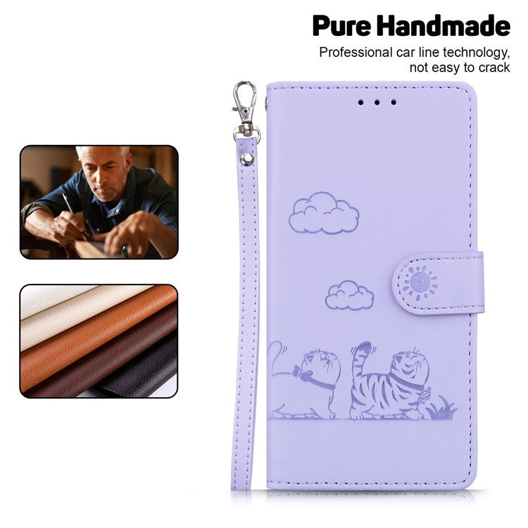 For Motorola Moto G35 5G Case RFID Blocking Kitten Pattern TPU+PU Leather Phone Cover - Purple