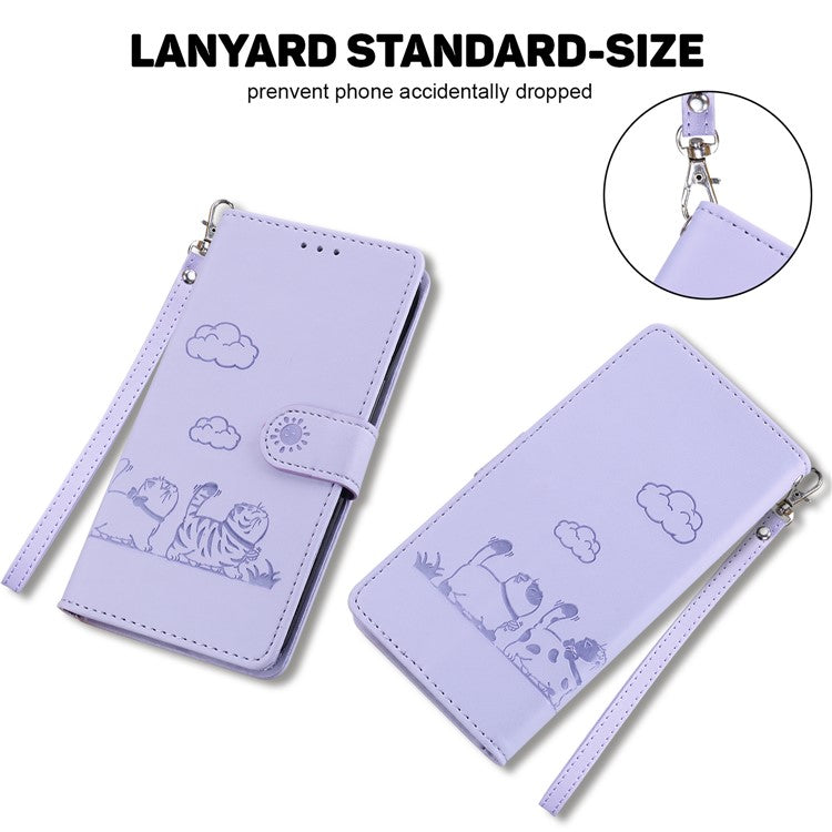For Motorola Moto G35 5G Case RFID Blocking Kitten Pattern TPU+PU Leather Phone Cover - Purple