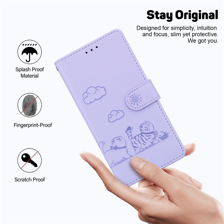 For Motorola Moto G35 5G Case RFID Blocking Kitten Pattern TPU+PU Leather Phone Cover - Purple