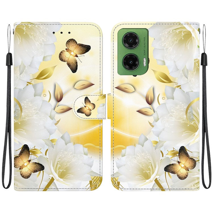 For Motorola Moto G35 5G Wallet Phone Case Anti-Drop Leather Flip Cover Pattern Printing - Gold Butterfly Flower