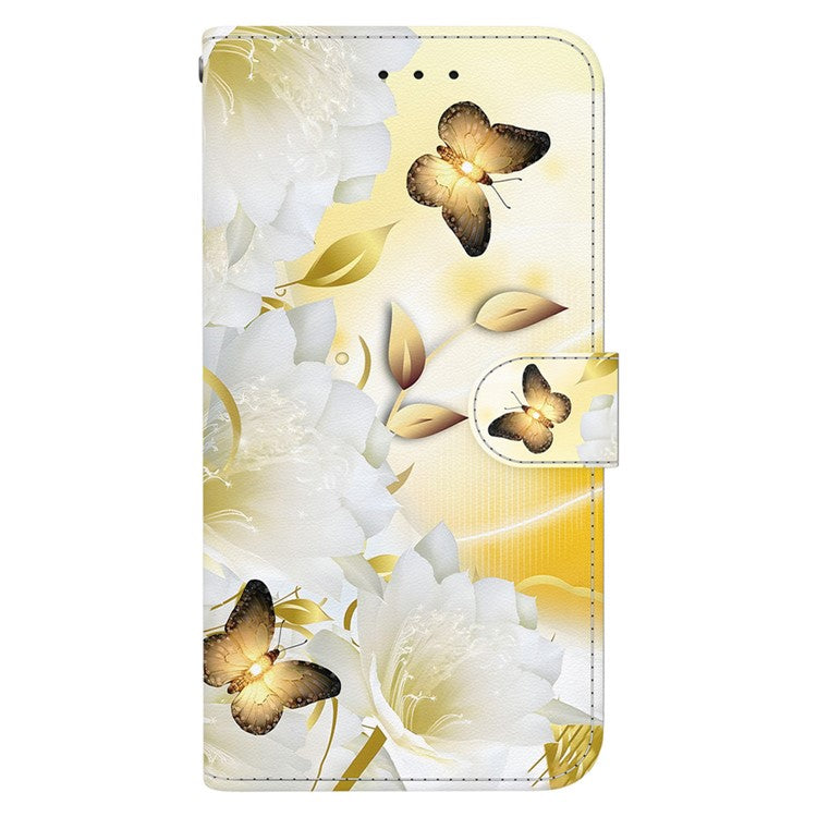 For Motorola Moto G35 5G Wallet Phone Case Anti-Drop Leather Flip Cover Pattern Printing - Gold Butterfly Flower
