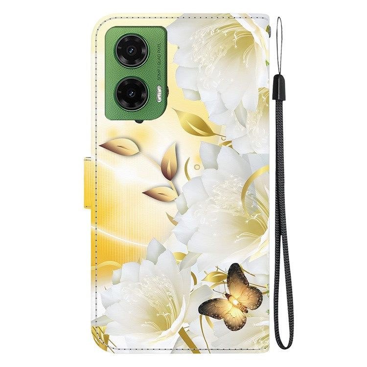 For Motorola Moto G35 5G Wallet Phone Case Anti-Drop Leather Flip Cover Pattern Printing - Gold Butterfly Flower