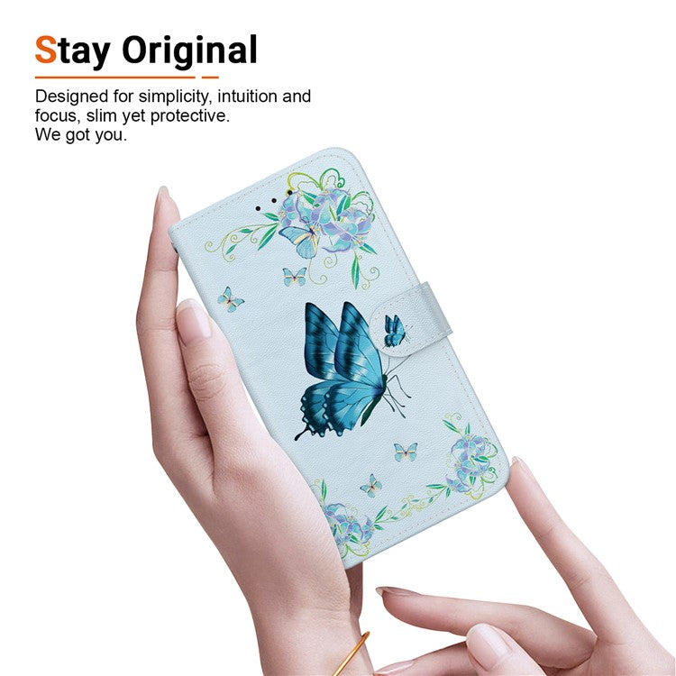 For Motorola Moto G35 5G Wallet Phone Case Anti-Drop Leather Flip Cover Pattern Printing - Blue Butterfly Flower