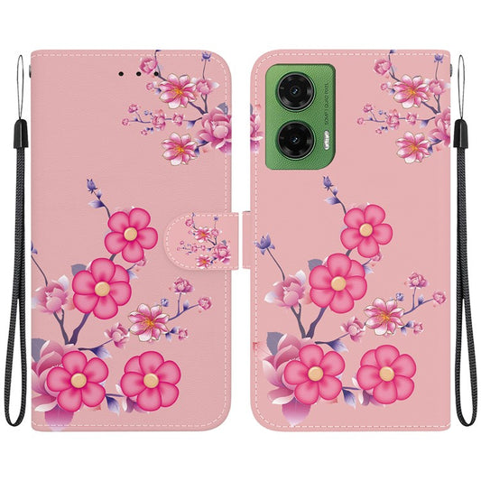 For Motorola Moto G35 5G Wallet Phone Case Anti-Drop Leather Flip Cover Pattern Printing - Sakura