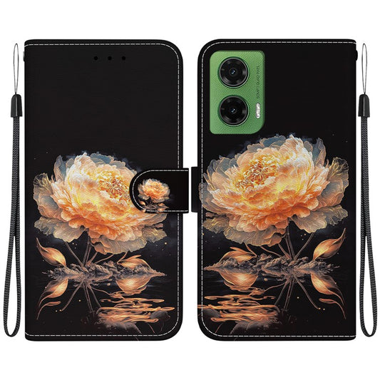 For Motorola Moto G35 5G Wallet Phone Case Anti-Drop Leather Flip Cover Pattern Printing - Gold Peony