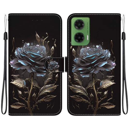 For Motorola Moto G35 5G Wallet Phone Case Anti-Drop Leather Flip Cover Pattern Printing - Black Rose