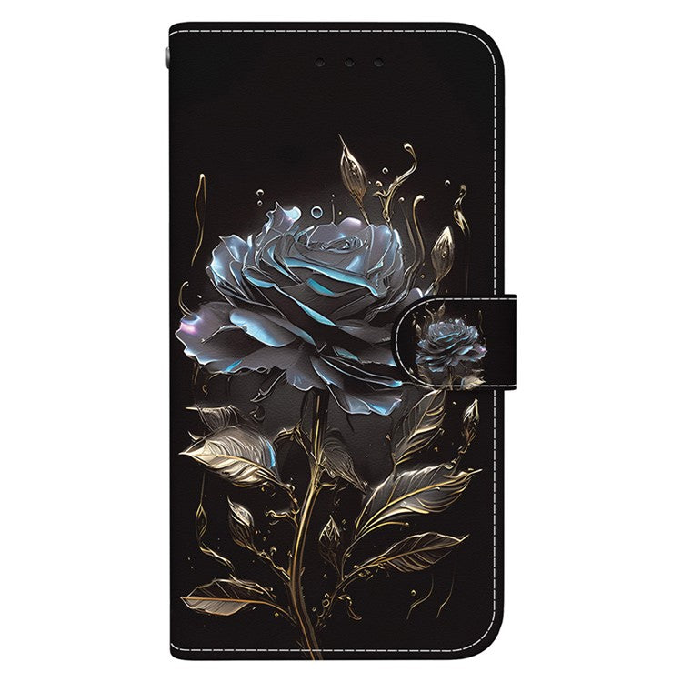For Motorola Moto G35 5G Wallet Phone Case Anti-Drop Leather Flip Cover Pattern Printing - Black Rose