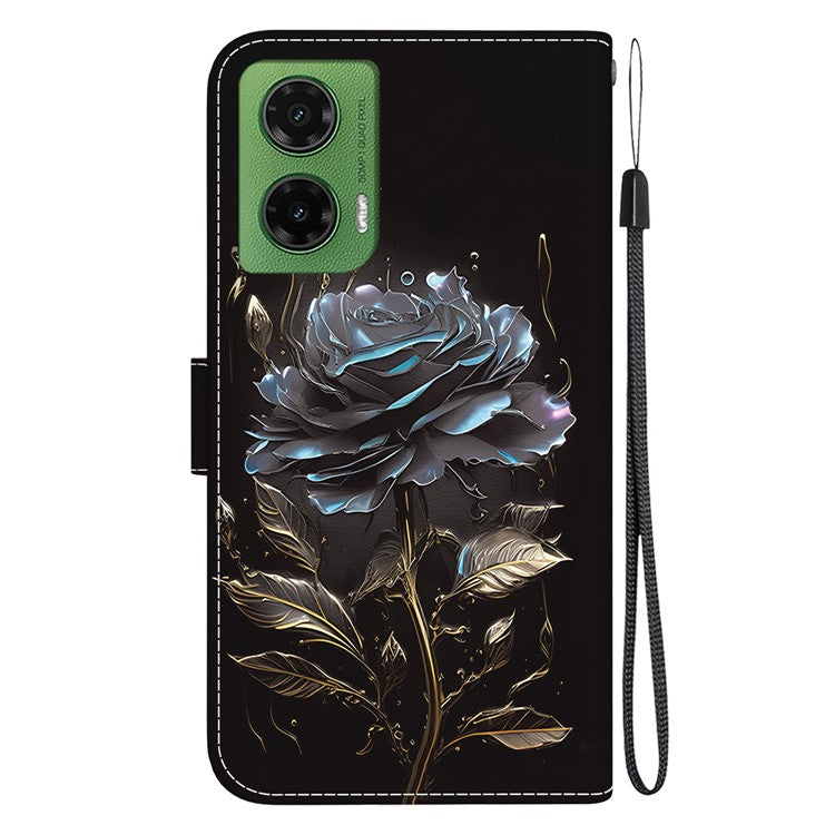 For Motorola Moto G35 5G Wallet Phone Case Anti-Drop Leather Flip Cover Pattern Printing - Black Rose