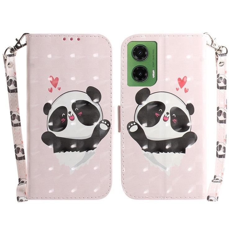 For Motorola Moto G35 5G Case Pattern Printing Leather Wallet Phone Cover - Love Heart Panda