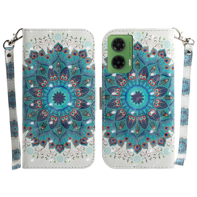 For Motorola Moto G35 5G Case Pattern Printing Leather Wallet Phone Cover - Peacock Wreath