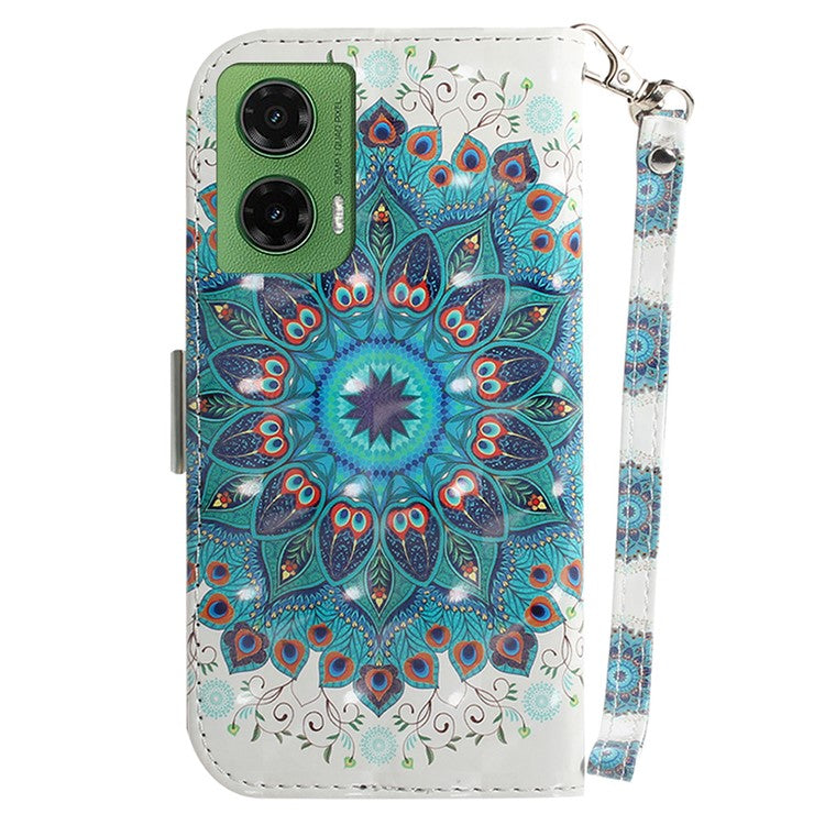 For Motorola Moto G35 5G Case Pattern Printing Leather Wallet Phone Cover - Peacock Wreath