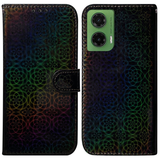 For Motorola Moto G35 5G Stand Case Dazzling Flower Leather Phone Cover - Black