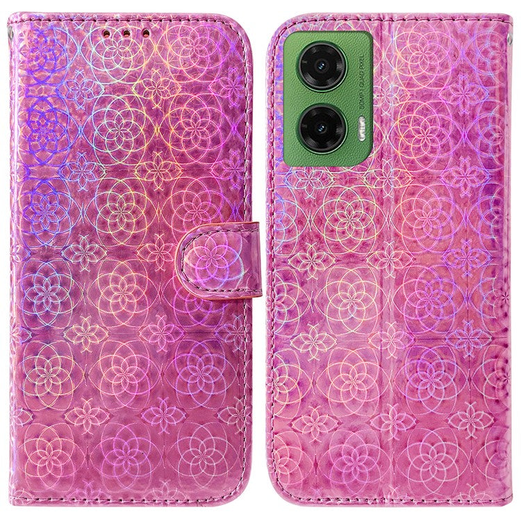 For Motorola Moto G35 5G Stand Case Dazzling Flower Leather Phone Cover - Pink