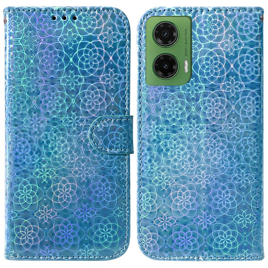 For Motorola Moto G35 5G Stand Case Dazzling Flower Leather Phone Cover - Blue