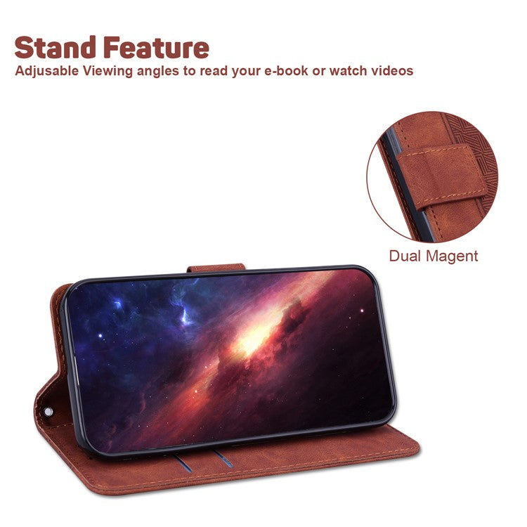 For Motorola Moto G35 5G Case Geometry Pattern Leather Wallet Phone Cover - Brown