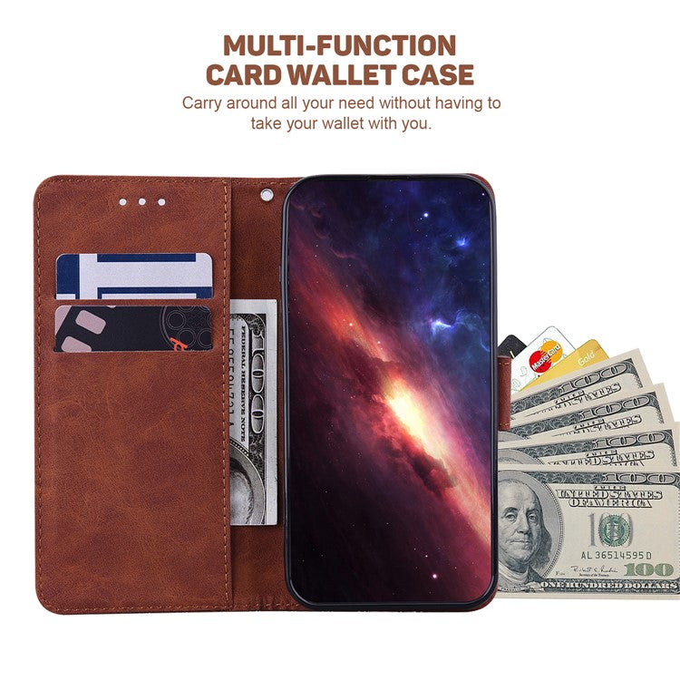 For Motorola Moto G35 5G Case Geometry Pattern Leather Wallet Phone Cover - Brown