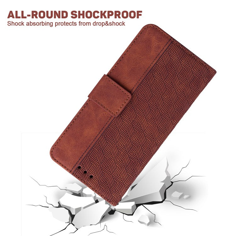 For Motorola Moto G35 5G Case Geometry Pattern Leather Wallet Phone Cover - Brown