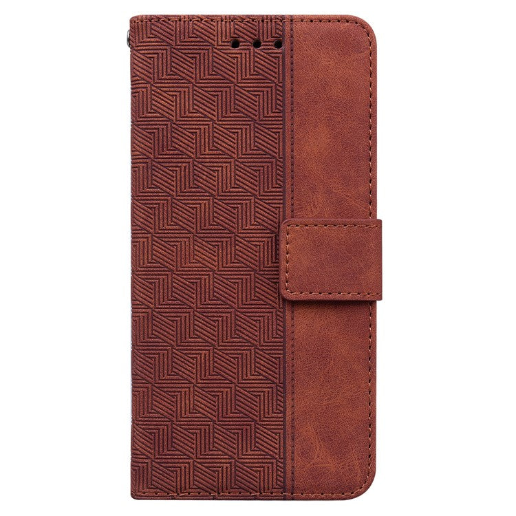 For Motorola Moto G35 5G Case Geometry Pattern Leather Wallet Phone Cover - Brown