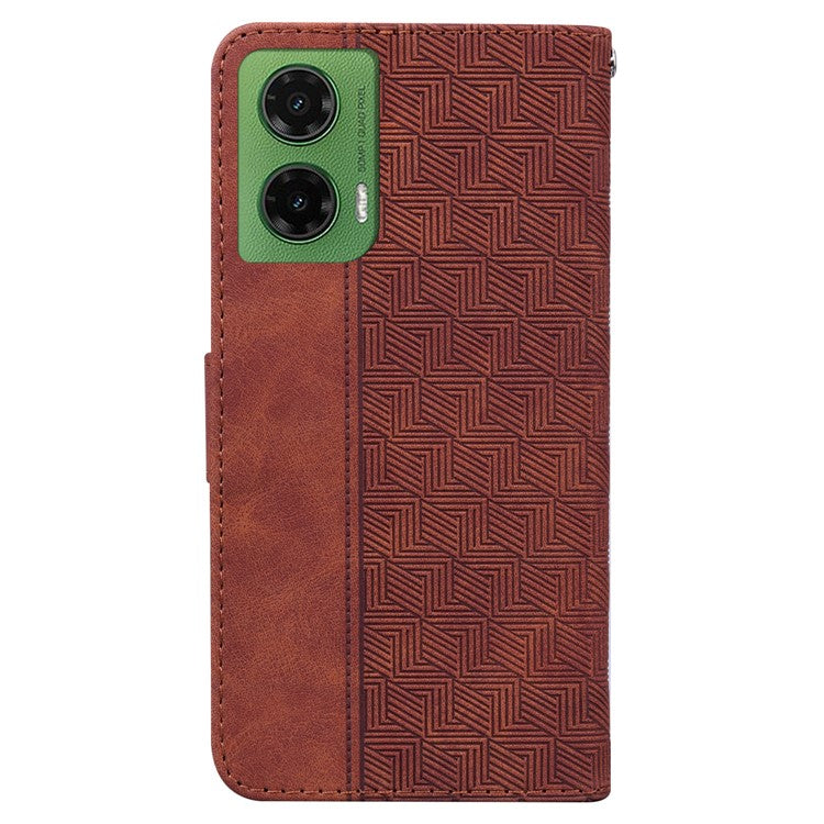 For Motorola Moto G35 5G Case Geometry Pattern Leather Wallet Phone Cover - Brown