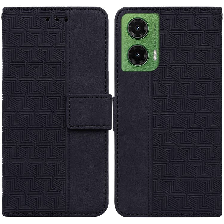 For Motorola Moto G35 5G Case Geometry Pattern Leather Wallet Phone Cover - Black