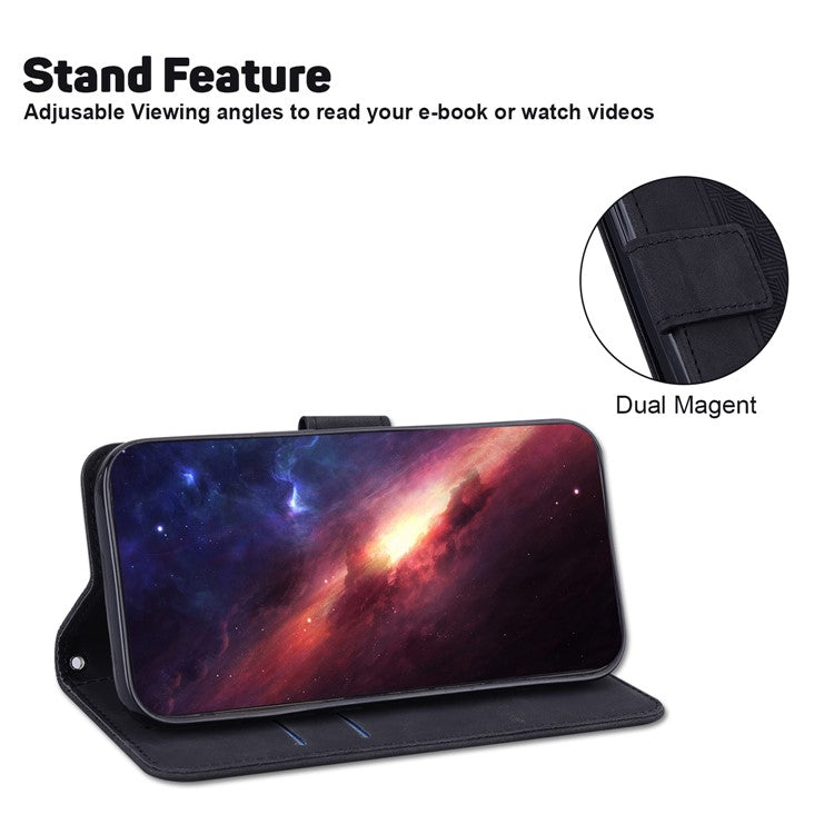 For Motorola Moto G35 5G Case Geometry Pattern Leather Wallet Phone Cover - Black