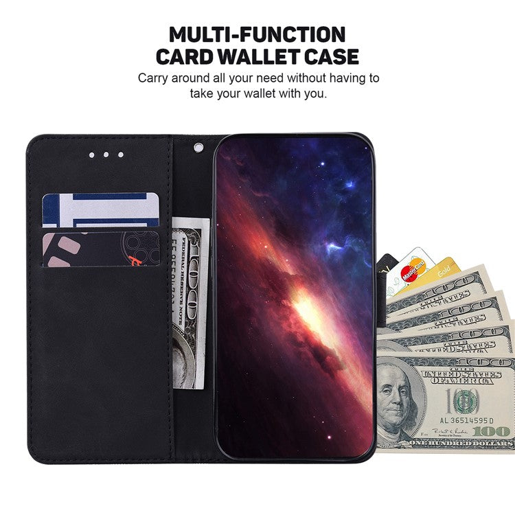 For Motorola Moto G35 5G Case Geometry Pattern Leather Wallet Phone Cover - Black