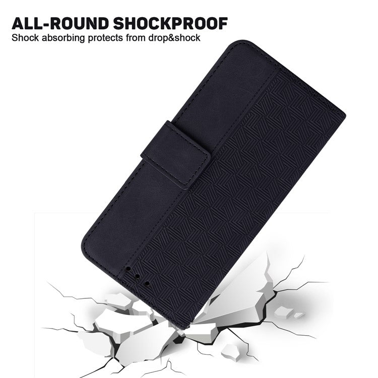 For Motorola Moto G35 5G Case Geometry Pattern Leather Wallet Phone Cover - Black