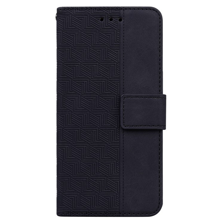 For Motorola Moto G35 5G Case Geometry Pattern Leather Wallet Phone Cover - Black