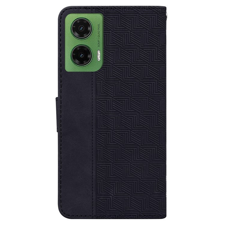 For Motorola Moto G35 5G Case Geometry Pattern Leather Wallet Phone Cover - Black