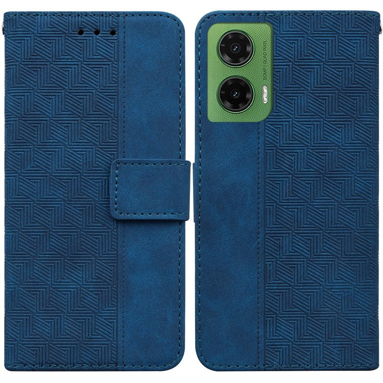 For Motorola Moto G35 5G Case Geometry Pattern Leather Wallet Phone Cover - Blue