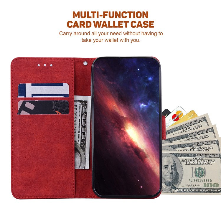 For Motorola Moto G35 5G Case Geometry Pattern Leather Wallet Phone Cover - Red