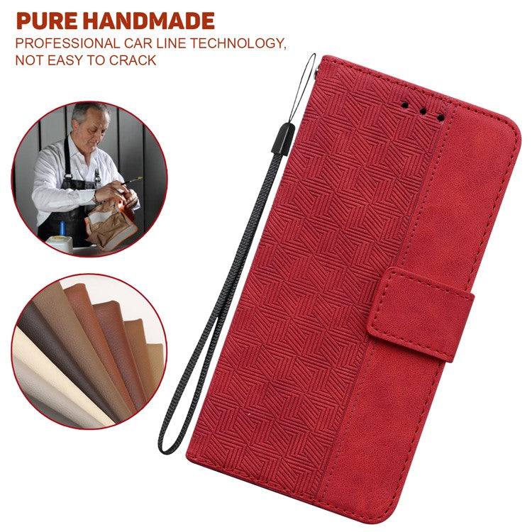 For Motorola Moto G35 5G Case Geometry Pattern Leather Wallet Phone Cover - Red