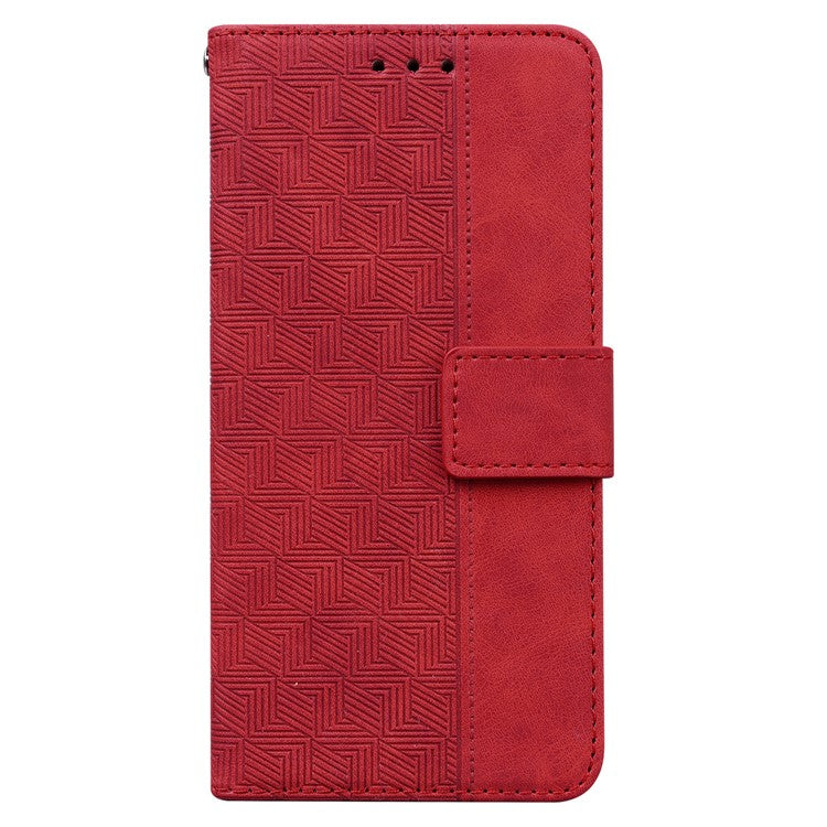 For Motorola Moto G35 5G Case Geometry Pattern Leather Wallet Phone Cover - Red