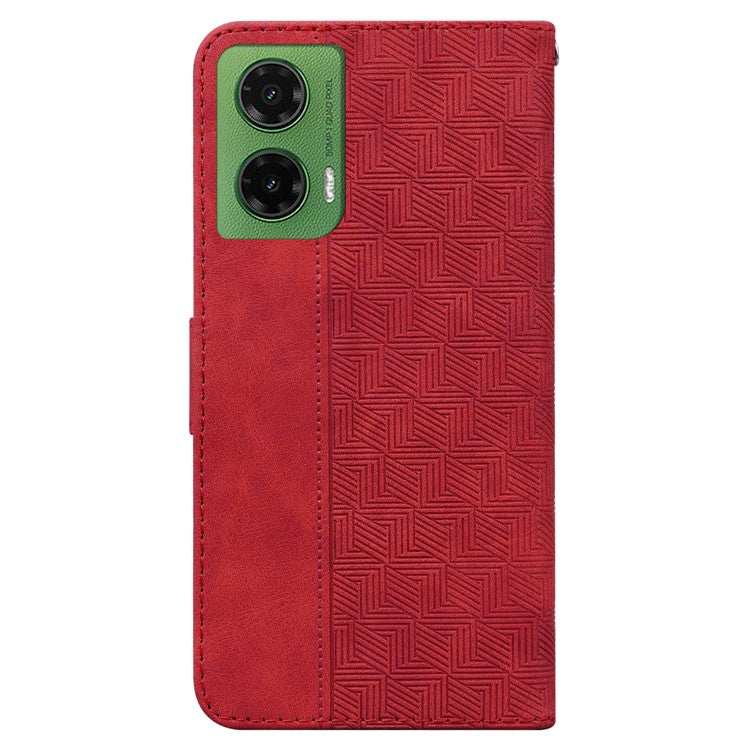 For Motorola Moto G35 5G Case Geometry Pattern Leather Wallet Phone Cover - Red