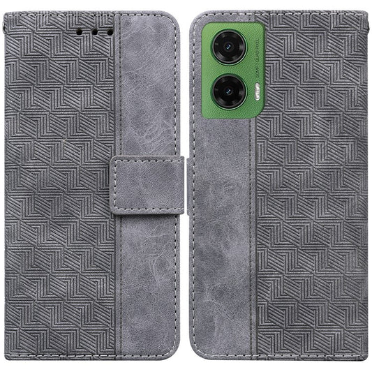 For Motorola Moto G35 5G Case Geometry Pattern Leather Wallet Phone Cover - Grey