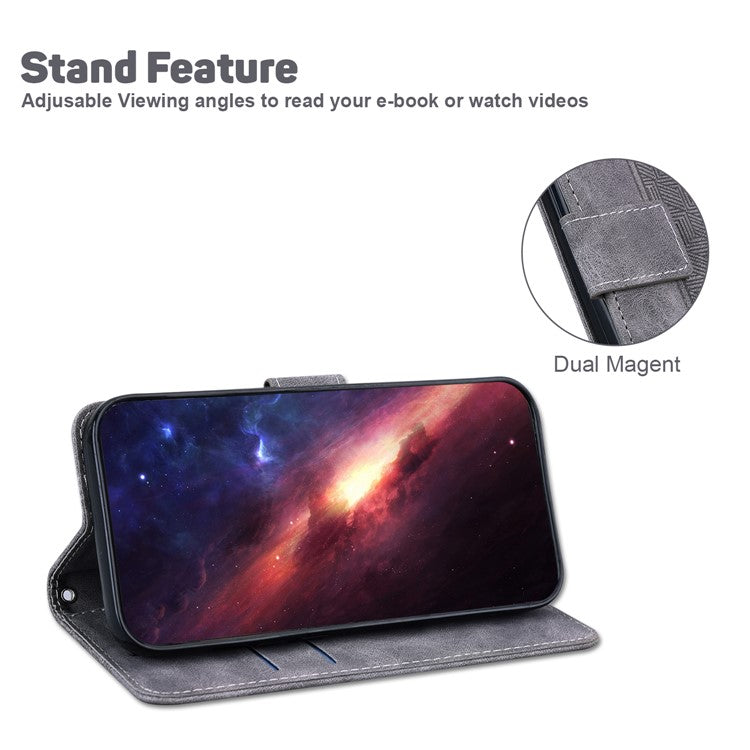 For Motorola Moto G35 5G Case Geometry Pattern Leather Wallet Phone Cover - Grey
