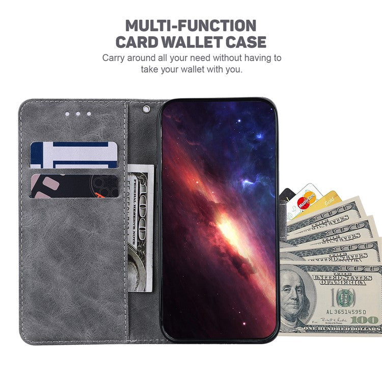 For Motorola Moto G35 5G Case Geometry Pattern Leather Wallet Phone Cover - Grey
