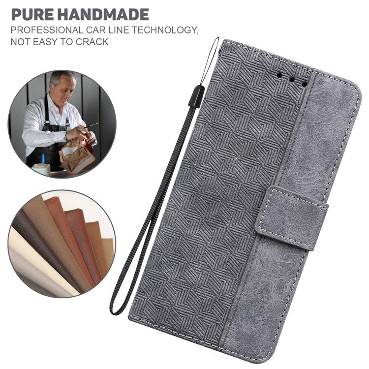 For Motorola Moto G35 5G Case Geometry Pattern Leather Wallet Phone Cover - Grey