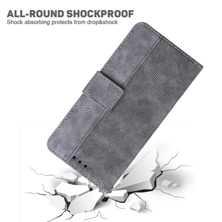 For Motorola Moto G35 5G Case Geometry Pattern Leather Wallet Phone Cover - Grey