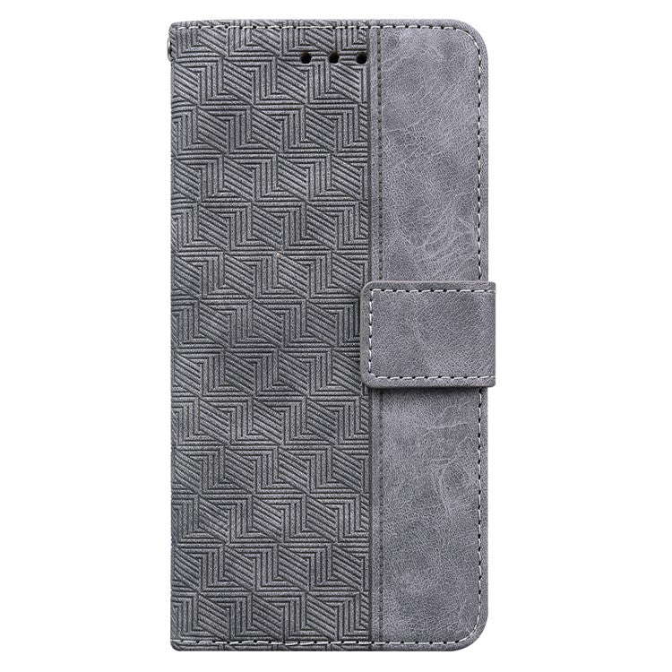 For Motorola Moto G35 5G Case Geometry Pattern Leather Wallet Phone Cover - Grey