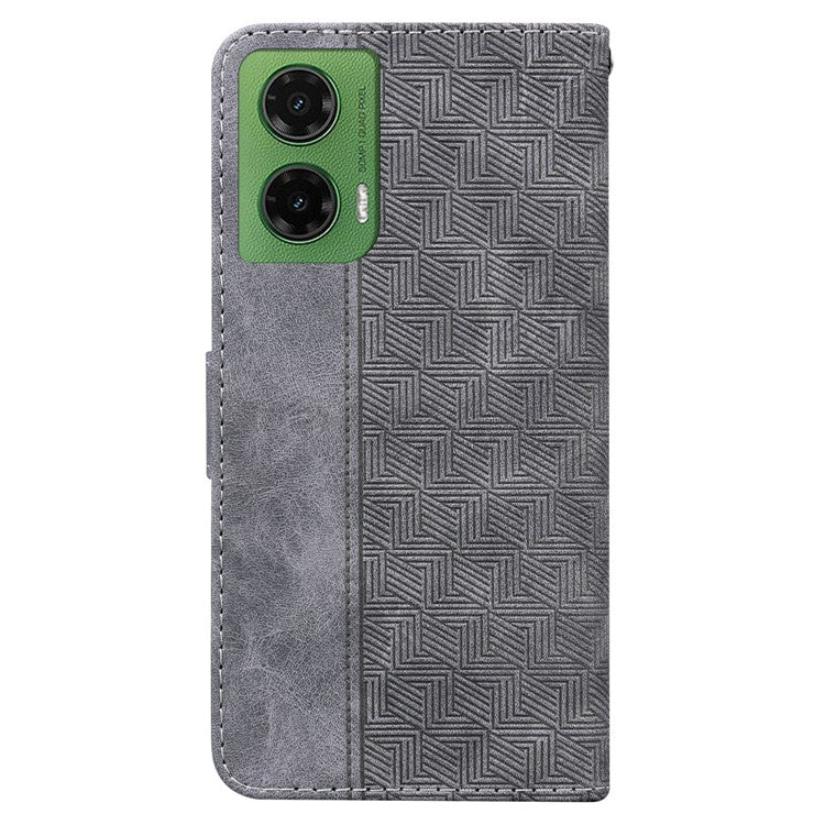 For Motorola Moto G35 5G Case Geometry Pattern Leather Wallet Phone Cover - Grey