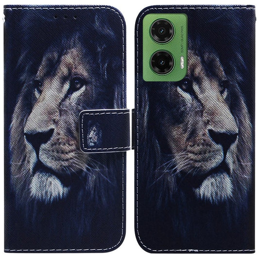 For Motorola Moto G35 5G Wallet Case Pattern Print Leather Phone Cover - Lion