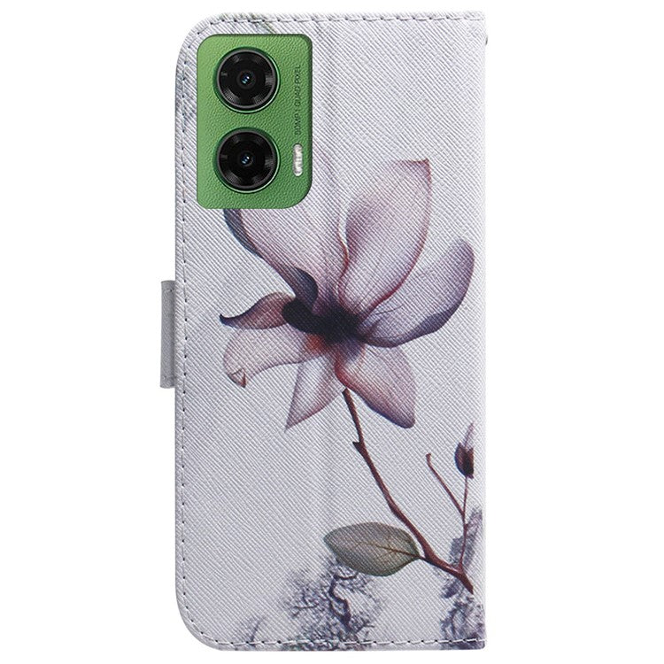 For Motorola Moto G35 5G Wallet Case Pattern Print Leather Phone Cover - Pink Flower