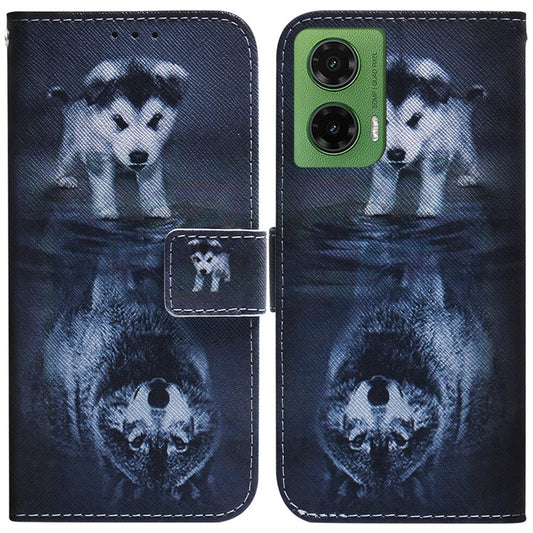 For Motorola Moto G35 5G Wallet Case Pattern Print Leather Phone Cover - Dog and Wolf