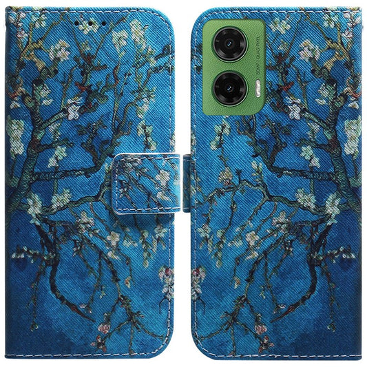 For Motorola Moto G35 5G Wallet Case Pattern Print Leather Phone Cover - Apricot Flowers