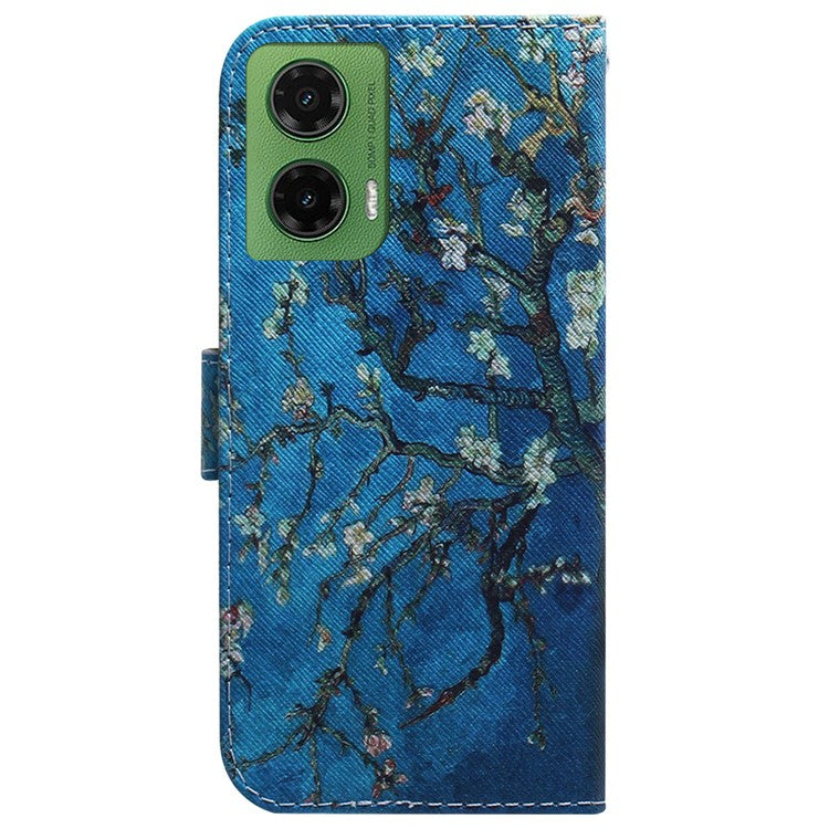 For Motorola Moto G35 5G Wallet Case Pattern Print Leather Phone Cover - Apricot Flowers