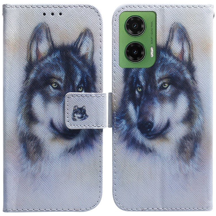 For Motorola Moto G35 5G Wallet Case Pattern Print Leather Phone Cover - Wolf