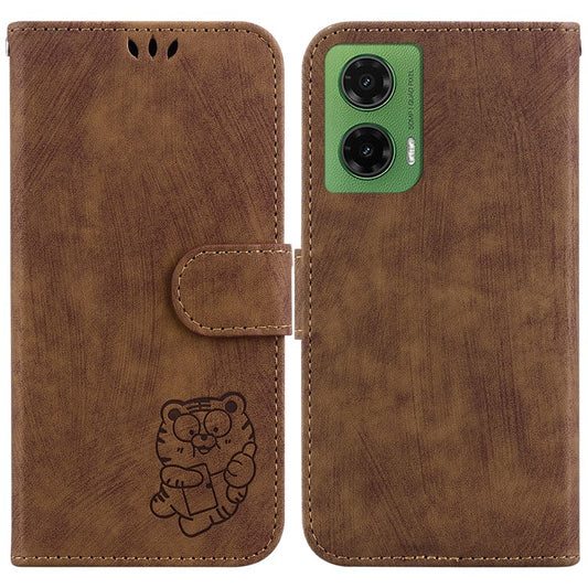 For Motorola Moto G35 5G Wallet Case Tiger Imprint Leather Shockproof Phone Cover - Brown